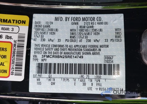 2025 Ford Bronco Sport Big Bend z USA, uszkodzony, nr VIN 3FMCR9BN2SRE14749